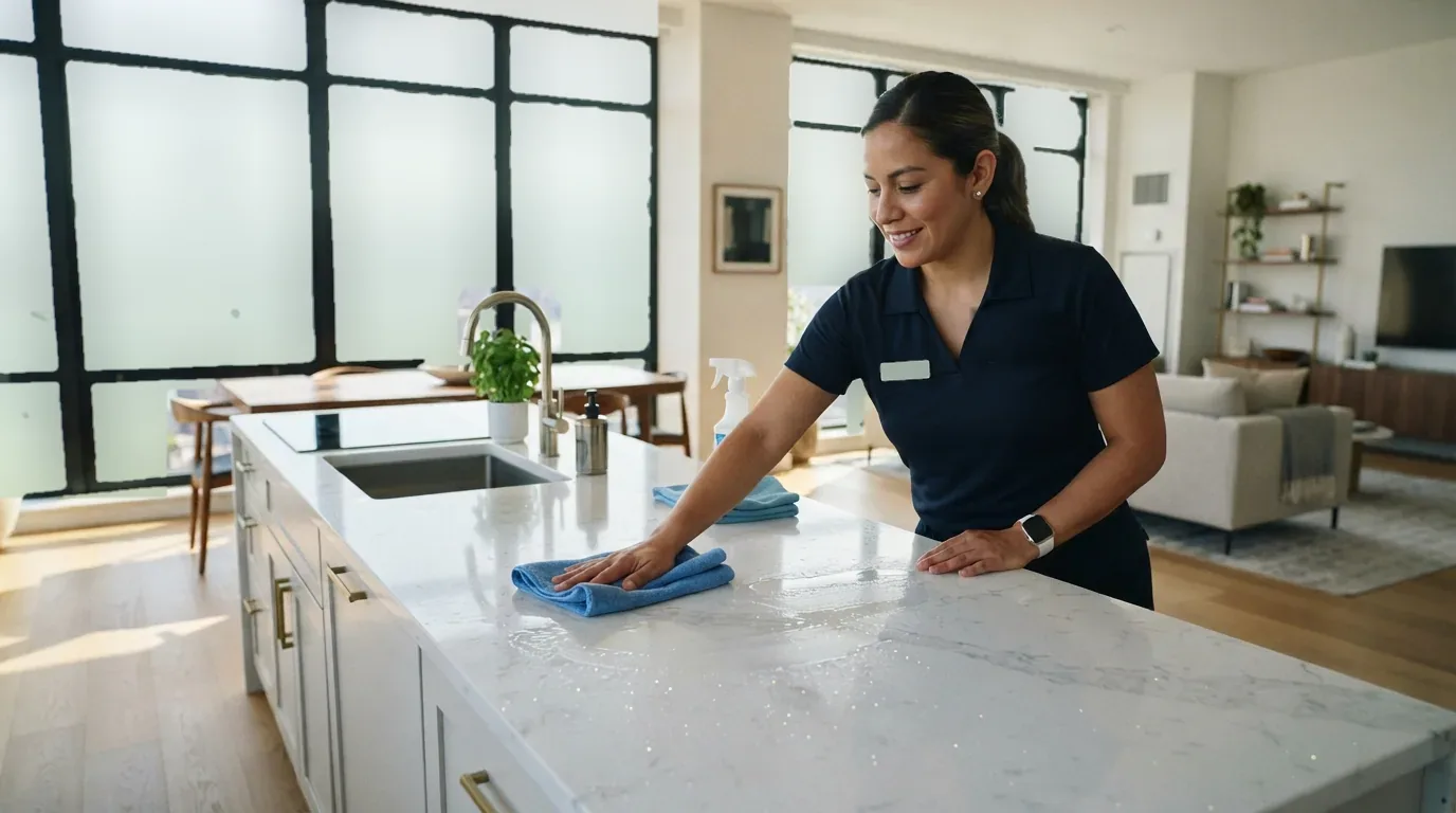 Shiny Maids cleaner at work in a Nassau County family home